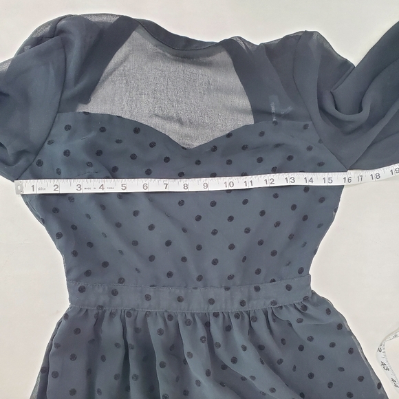 ModCloth Black Sheer Polka Dot Wednesday Adams Whimsy Goth Sweetheart Dress XS - Picture 9 of 11